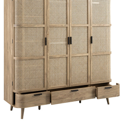 Armoire 4 portes en rotin courbé Izzy, naturel