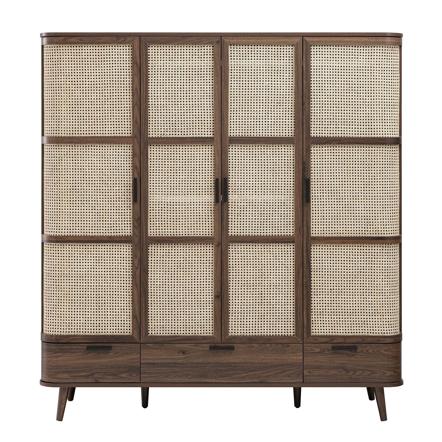 Armoire 4 portes en rotin courbé Izzy, noyer