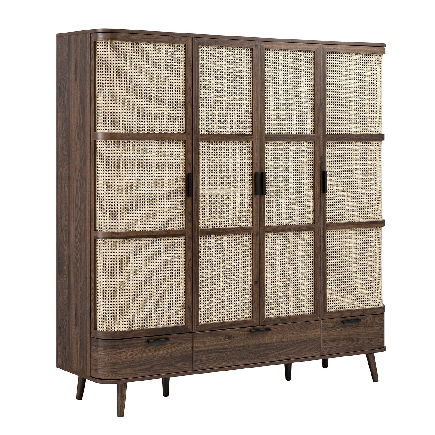 Armoire 4 portes en rotin courbé Izzy, noyer