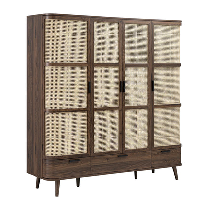 Armoire 4 portes en rotin courbé Izzy, noyer