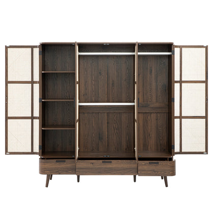 Armoire 4 portes en rotin courbé Izzy, noyer
