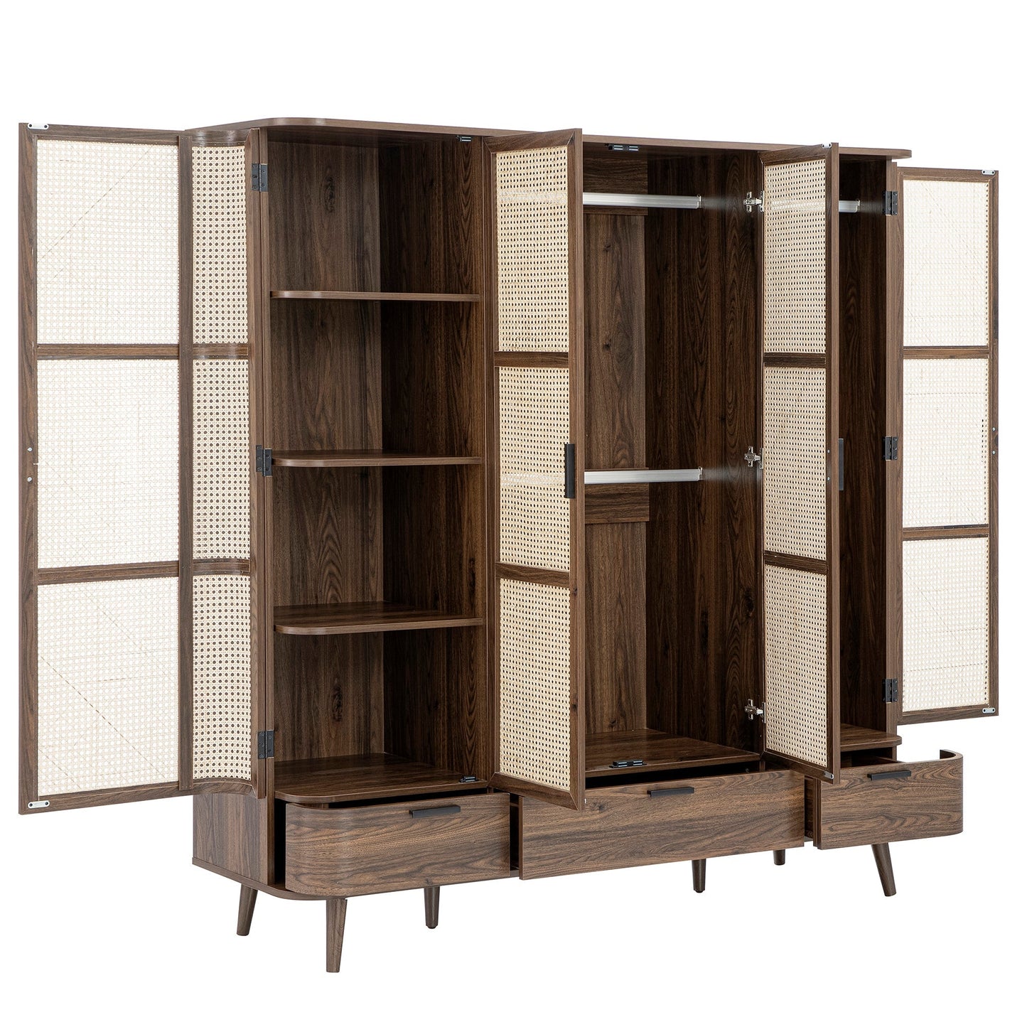 Armoire 4 portes en rotin courbé Izzy, noyer