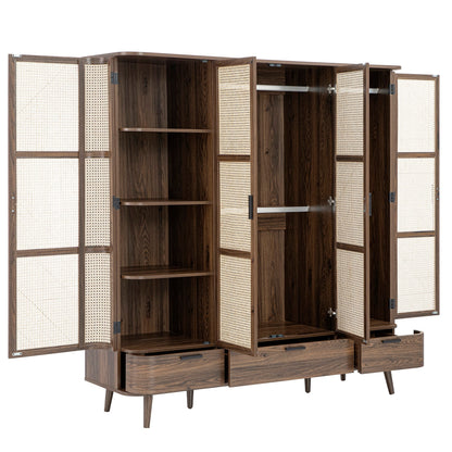 Armoire 4 portes en rotin courbé Izzy, noyer