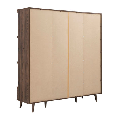 Armoire 4 portes en rotin courbé Izzy, noyer