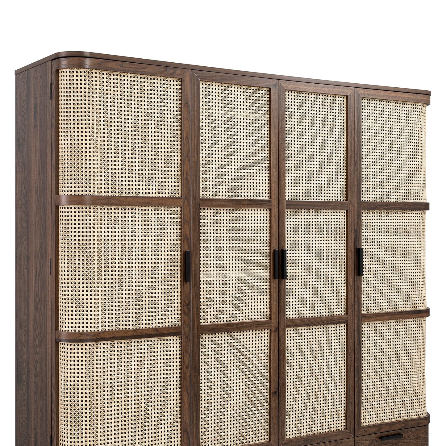 Armoire 4 portes en rotin courbé Izzy, noyer