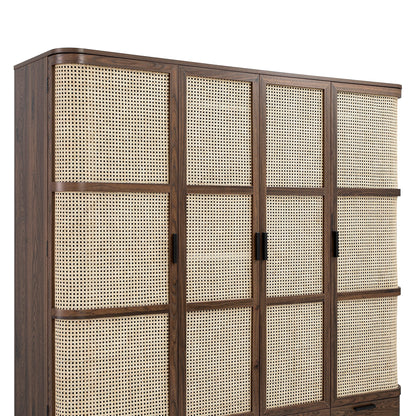 Armoire 4 portes en rotin courbé Izzy, noyer