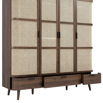 Armoire 4 portes en rotin courbé Izzy, noyer