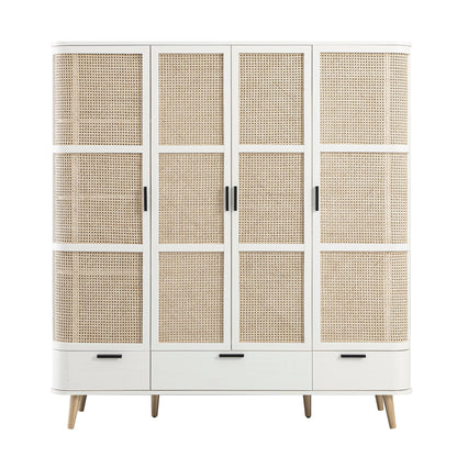 Armoire 4 portes incurvée en rotin Izzy, blanche