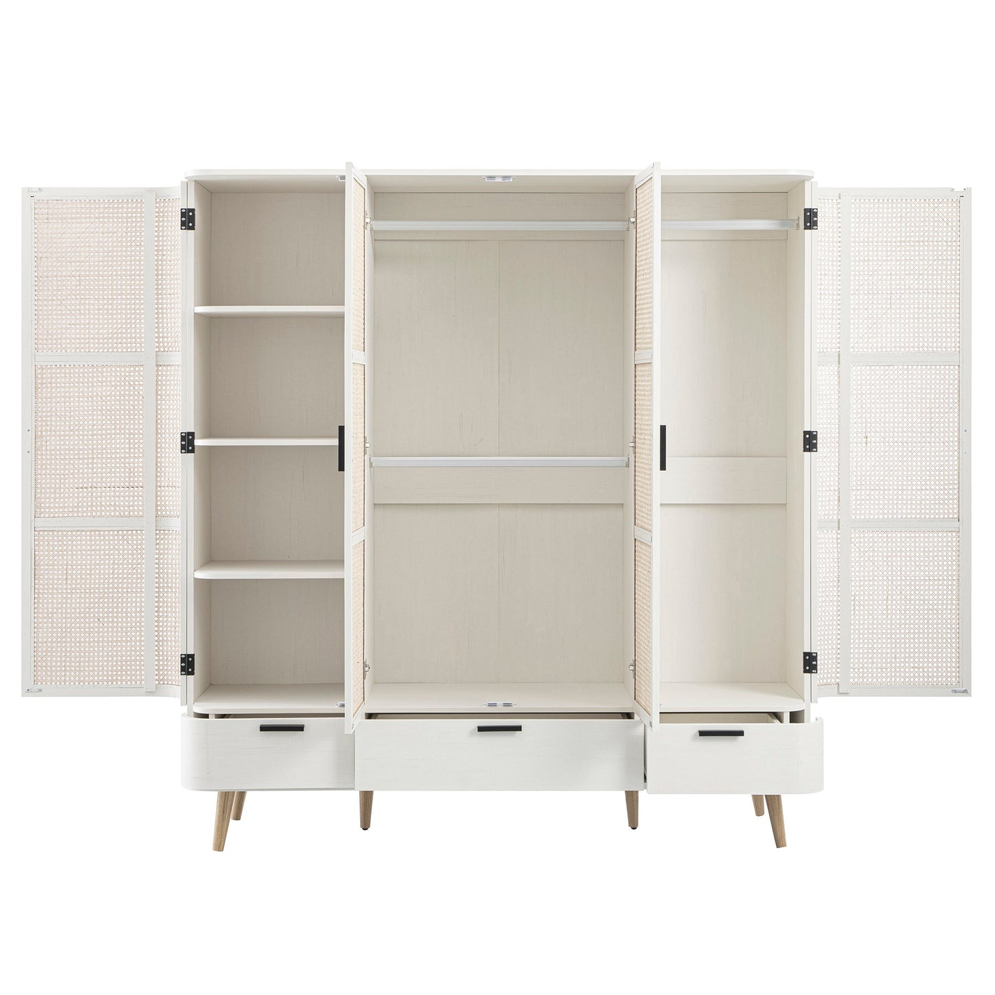 Armoire 4 portes incurvée en rotin Izzy, blanche