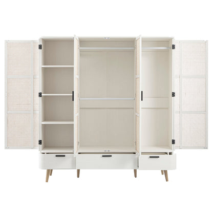 Armoire 4 portes incurvée en rotin Izzy, blanche