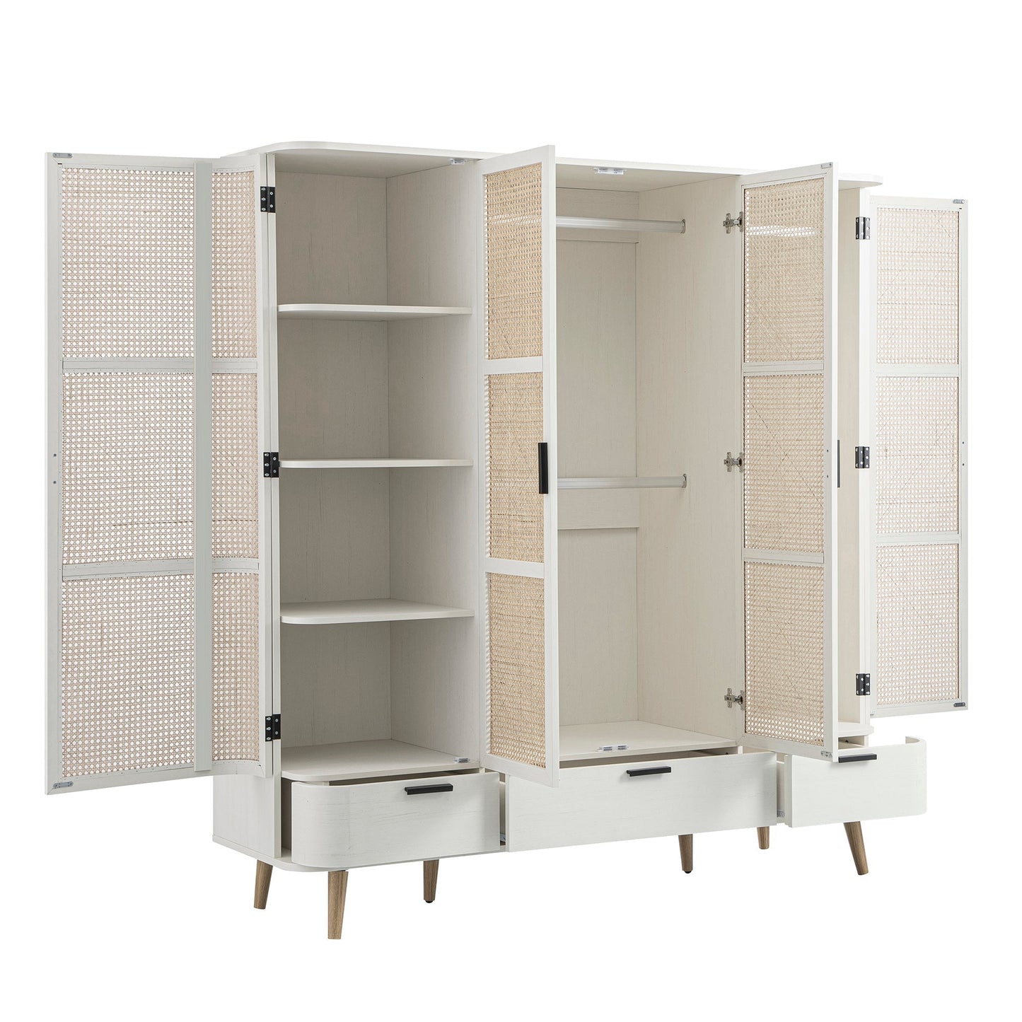 Armoire 4 portes incurvée en rotin Izzy, blanche