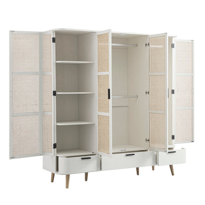 Armoire 4 portes incurvée en rotin Izzy, blanche