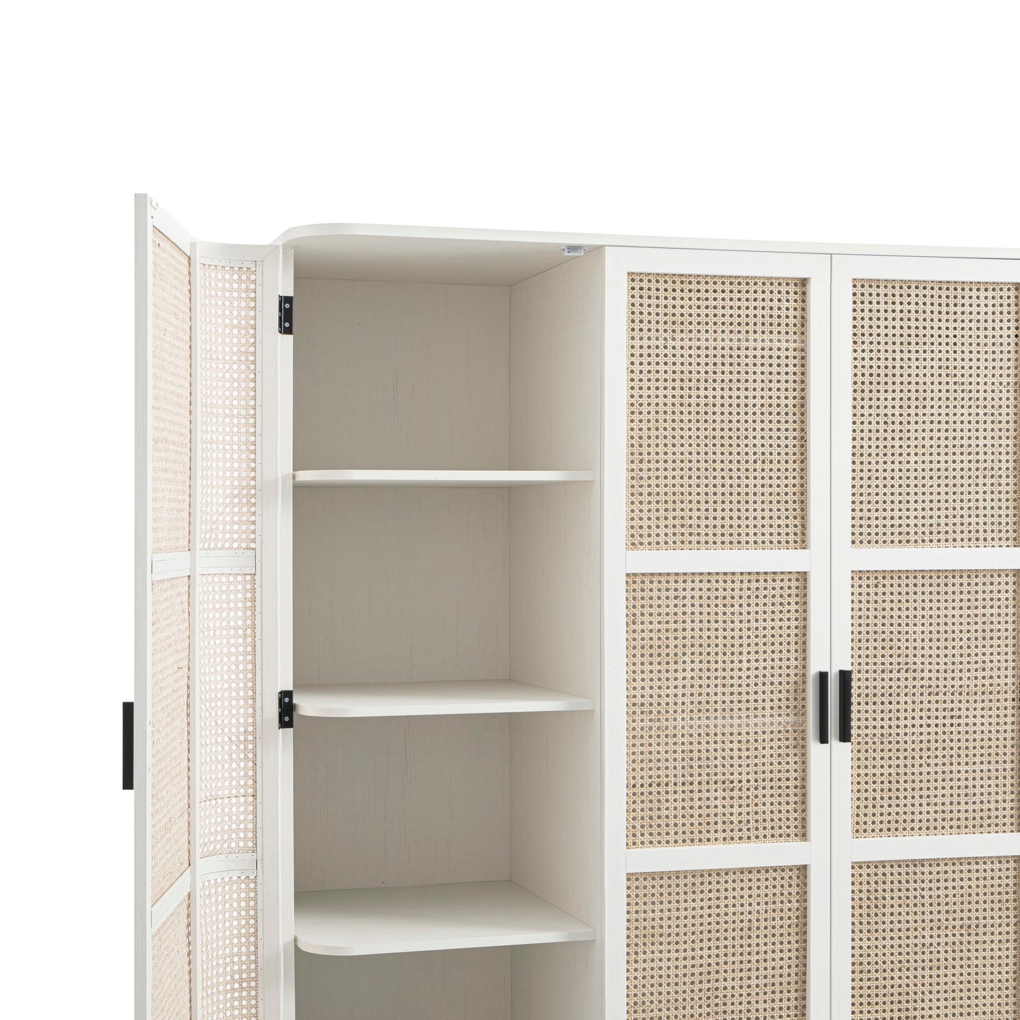 Armoire 4 portes incurvée en rotin Izzy, blanche