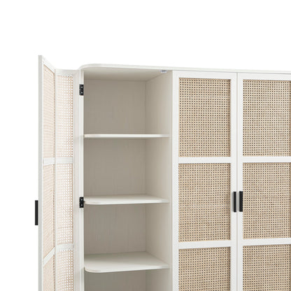Armoire 4 portes incurvée en rotin Izzy, blanche