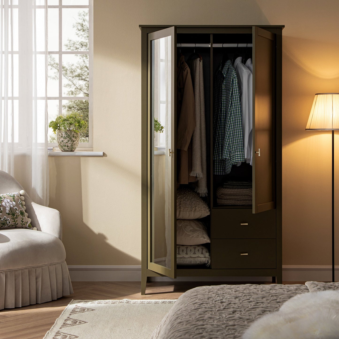 Armoire double à miroirs Oakham, Olive Grove