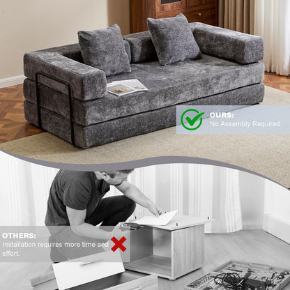 Canapé-lit de sol convertible avec dossier à coussins en tissu chenille pour salon et chambre à coucher