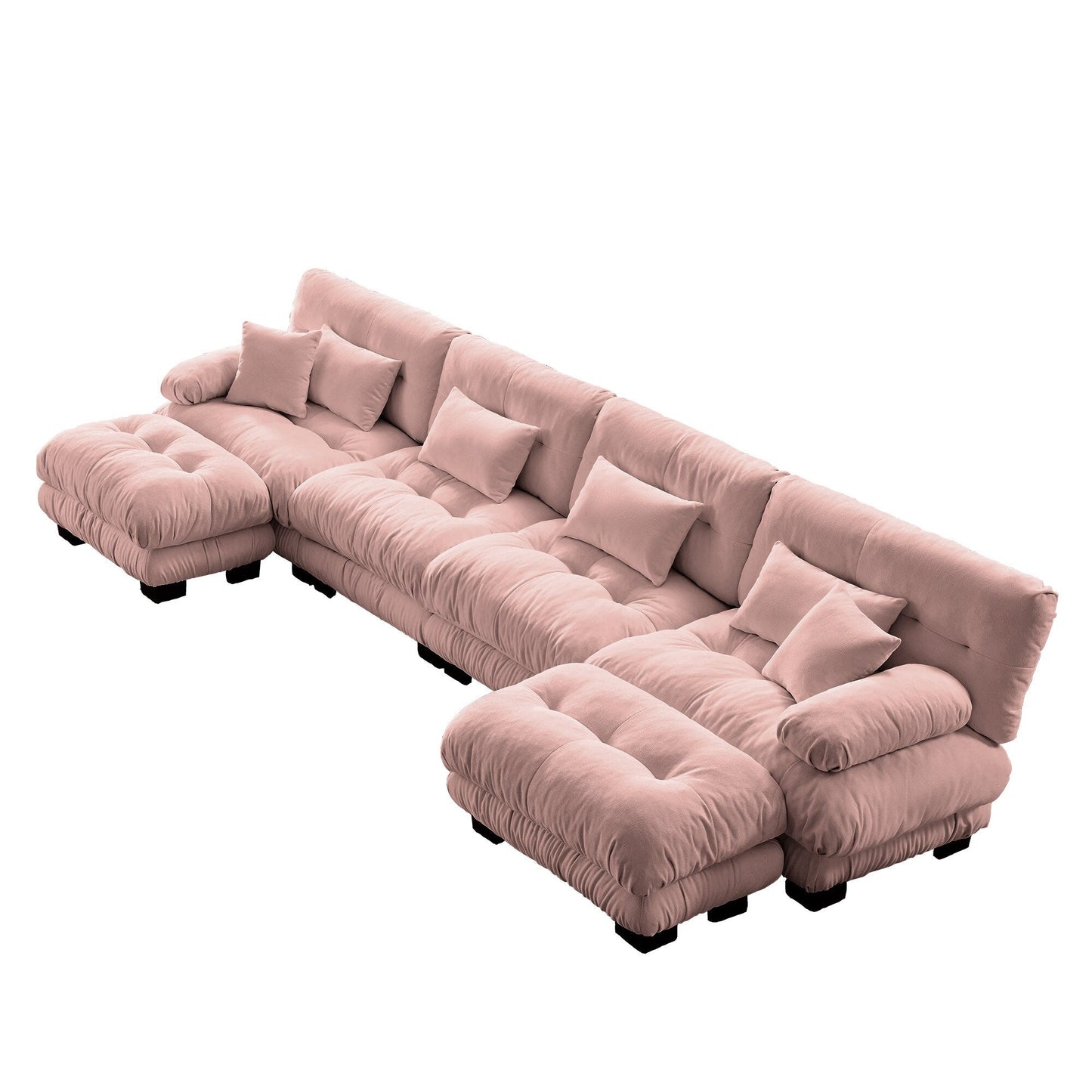 Canapé d'angle modulable 4 places en chenille, avec 2 poufs et un coussin, pour salon.