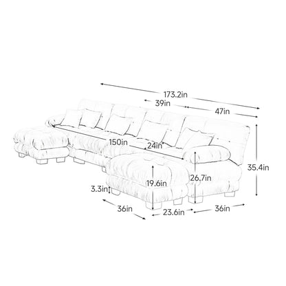 Canapé d'angle modulable 4 places en chenille, avec 2 poufs et un coussin, pour salon.