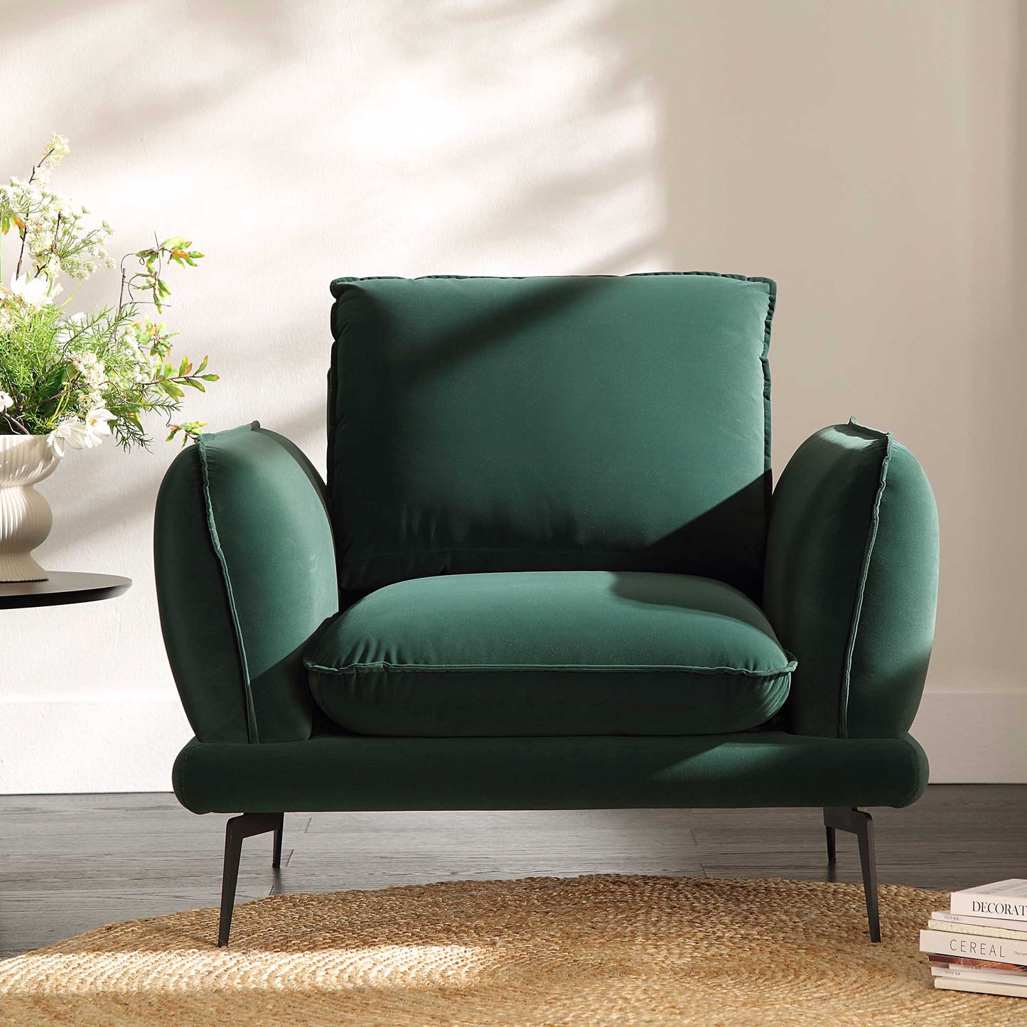 Fauteuil en velours vert forêt Obriel