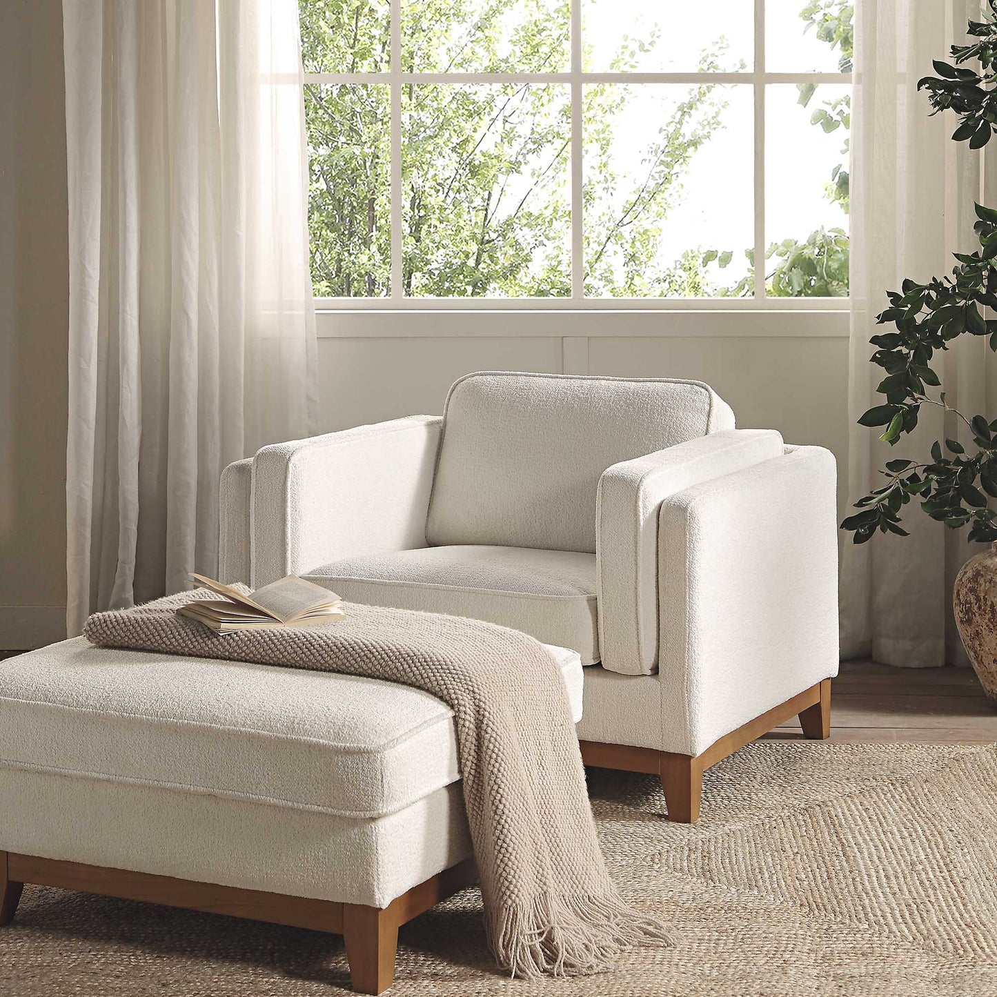 Canapé Dipley en tissu bouclé beige, 1 place