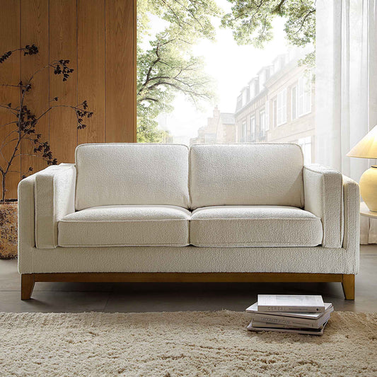 Canapé Dipley en tissu bouclé beige, 2 places