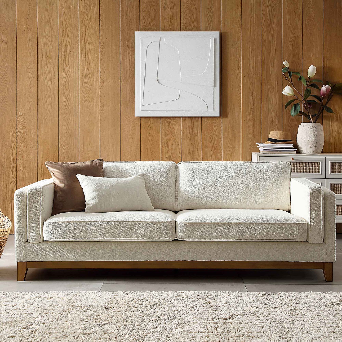 Canapé Dipley en tissu bouclé beige, 3 places