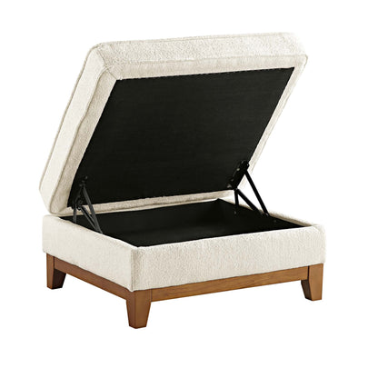 Repose-pieds de rangement en tissu bouclé beige Dipley