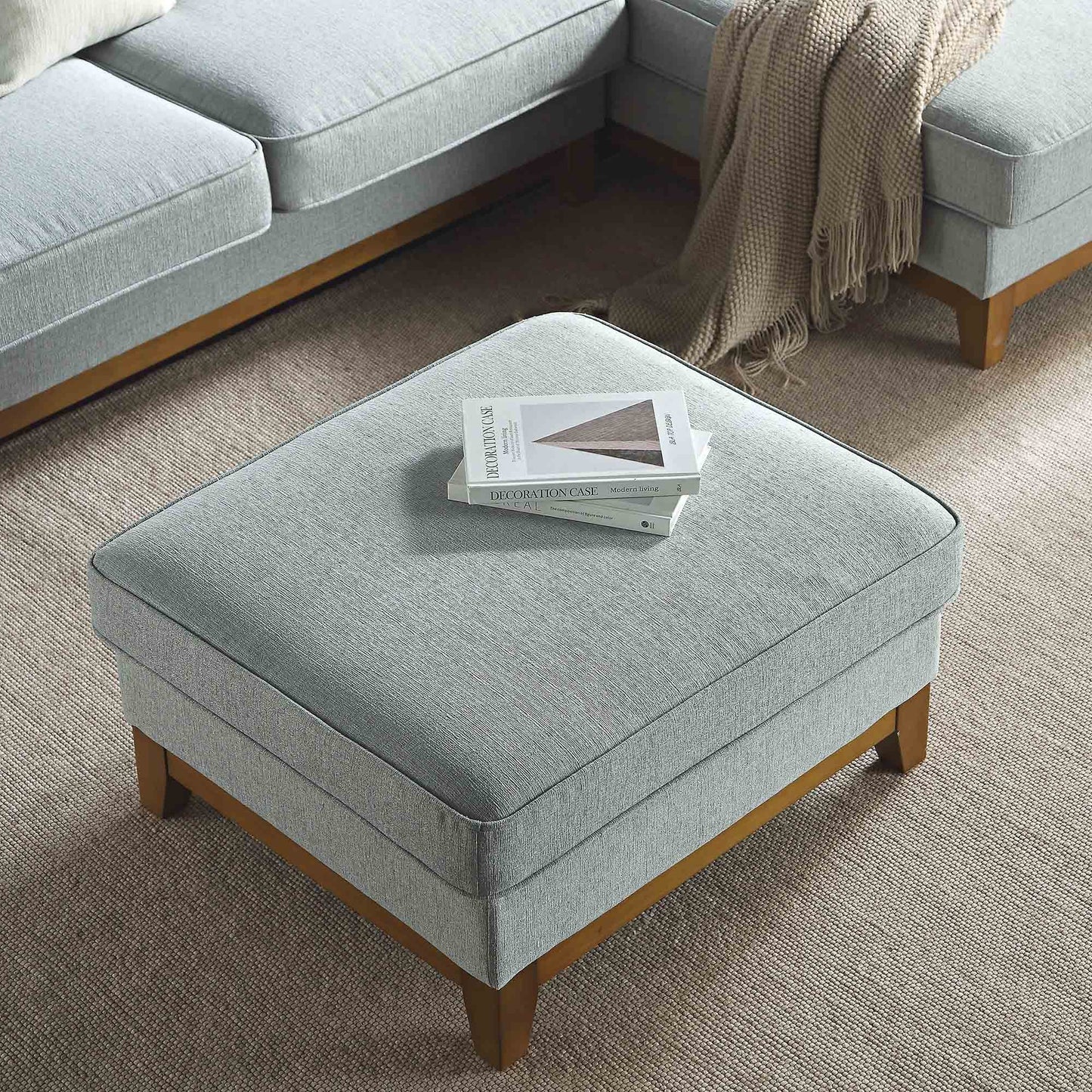 Repose-pieds de rangement en tissu tissé Dipley Sage
