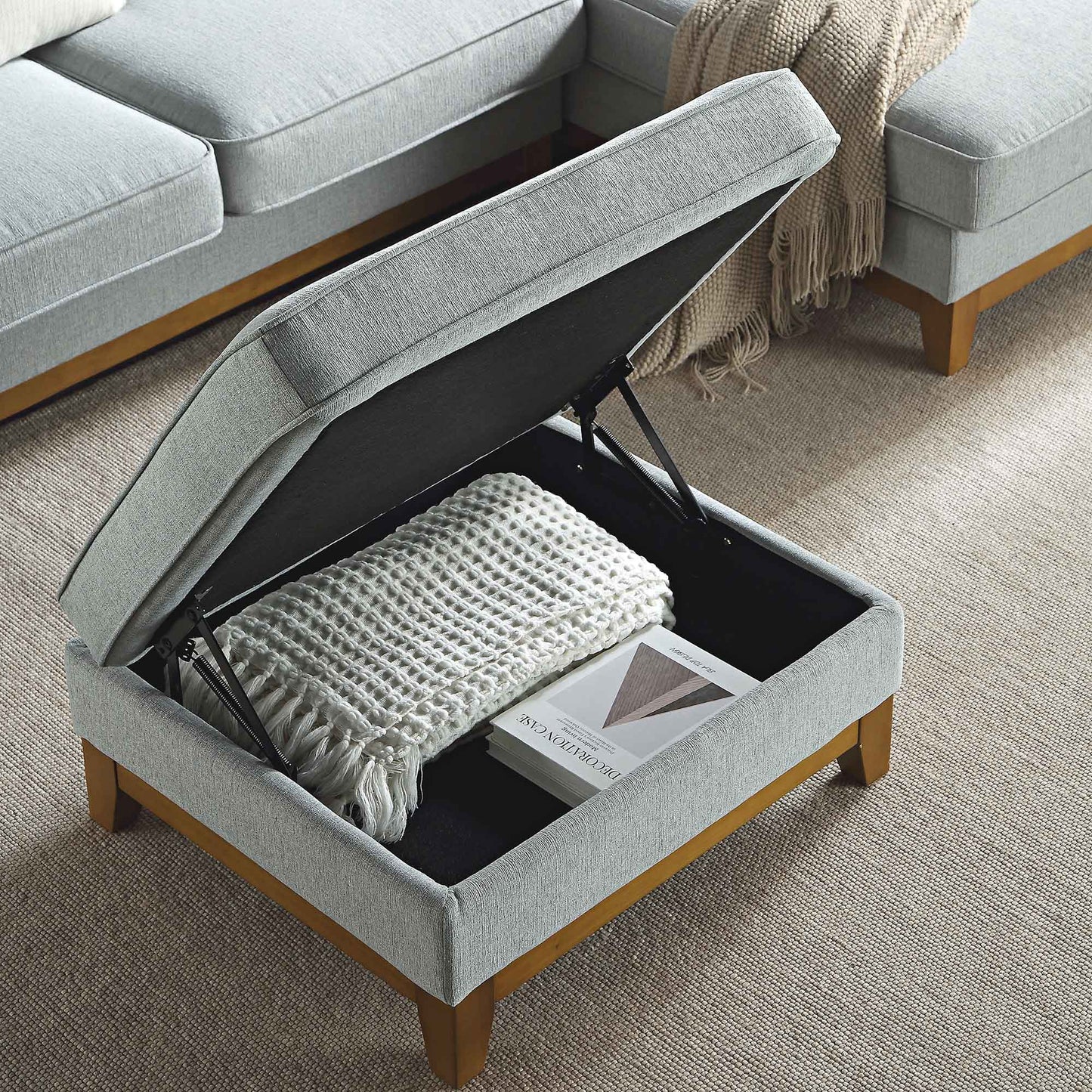 Repose-pieds de rangement en tissu tissé Dipley Sage