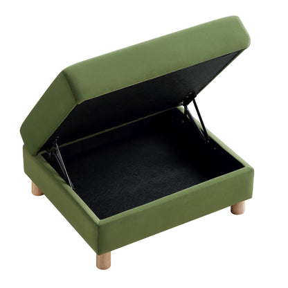 Pouf de rangement en velours vert fougère Timber