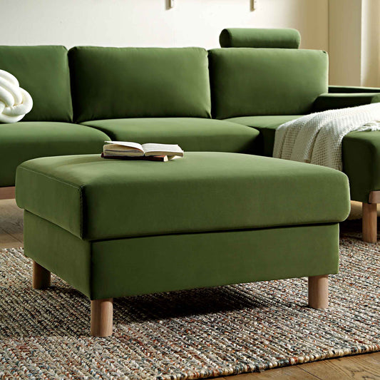 Pouf de rangement en velours vert fougère Timber