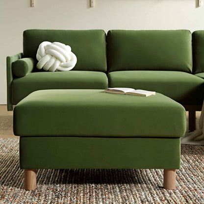 Pouf de rangement en velours vert fougère Timber
