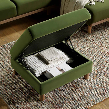 Pouf de rangement en velours vert fougère Timber
