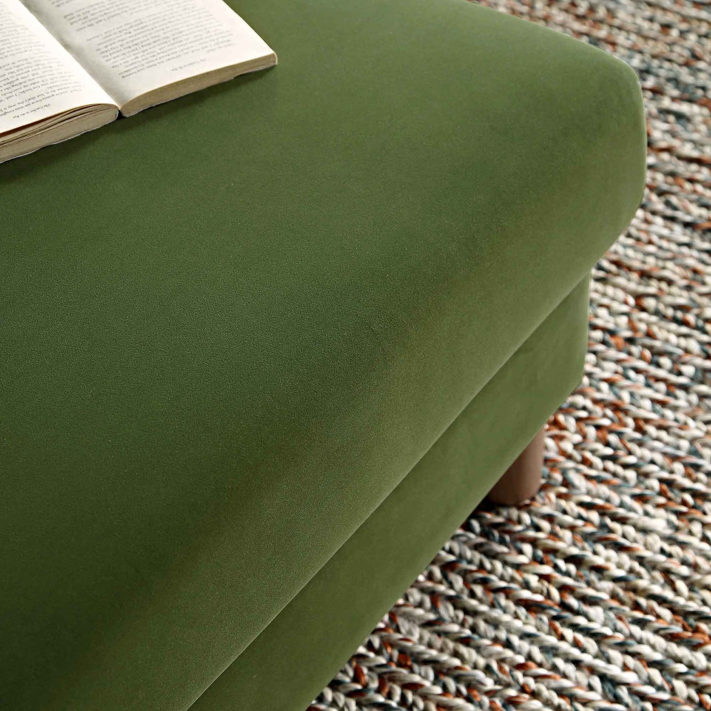 Pouf de rangement en velours vert fougère Timber