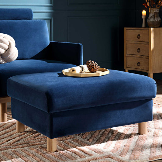 Pouf de rangement en velours bleu marine Timber