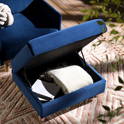 Pouf de rangement en velours bleu marine Timber