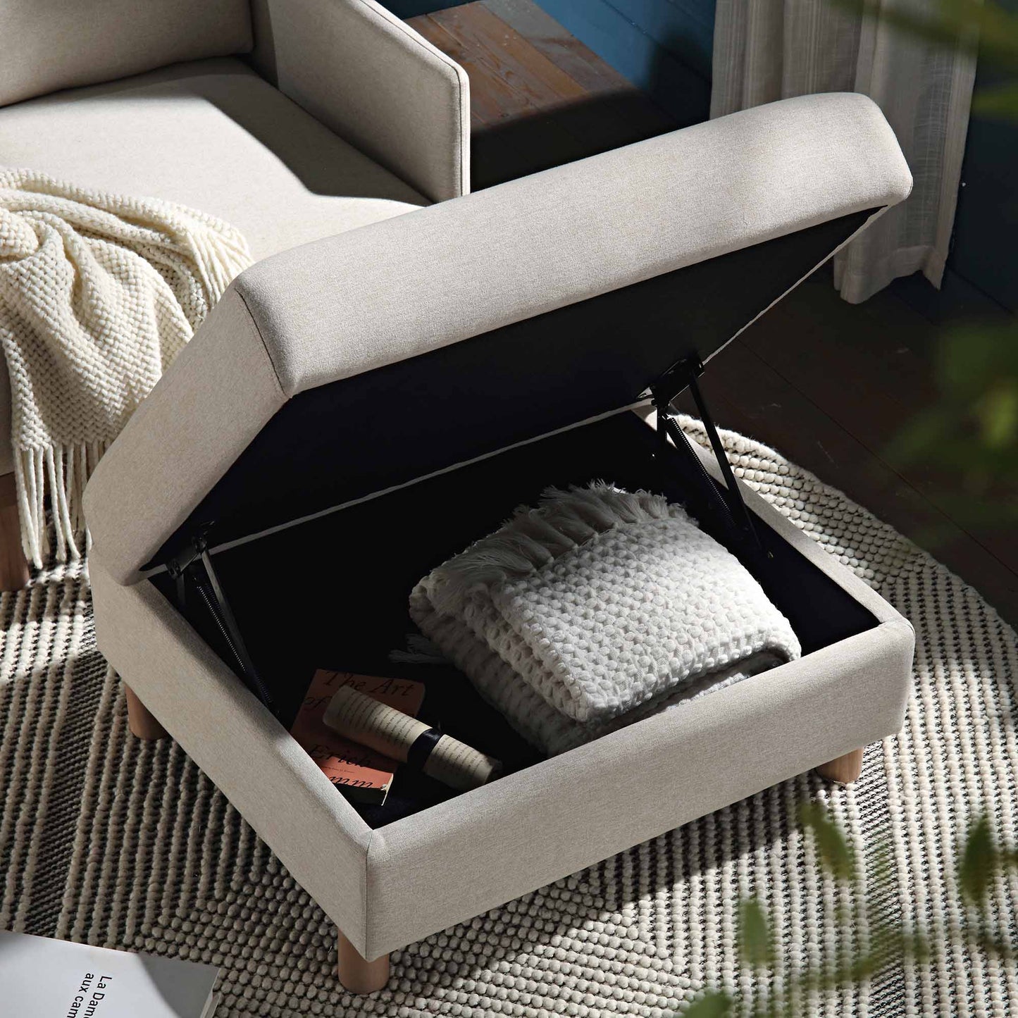 Pouf de rangement en tissu Timber Oatmeal