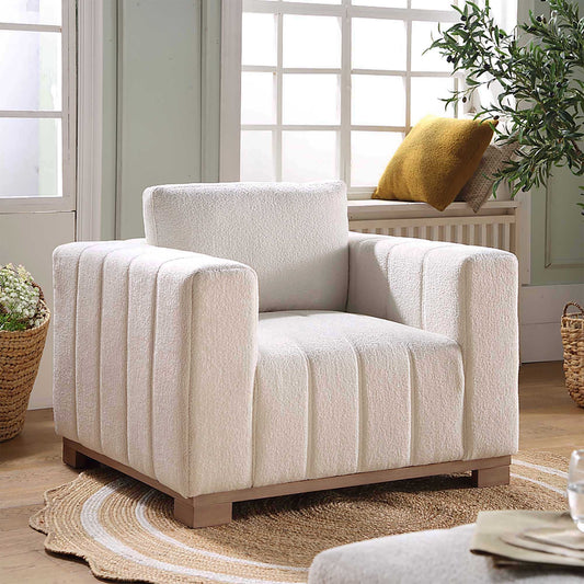 Canapé Belsize Beige Boucle avec base en bois, 1 place