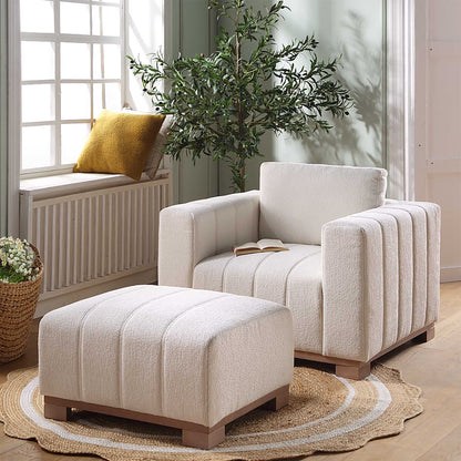 Canapé Belsize Beige Boucle avec base en bois, 1 place