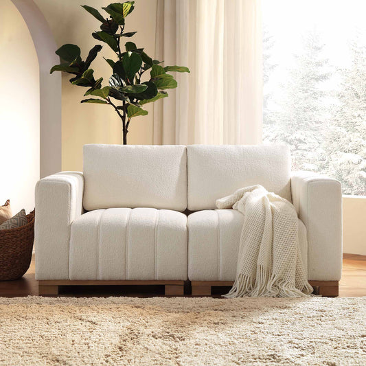 Canapé Belsize Beige Boucle avec base en bois, 2 places