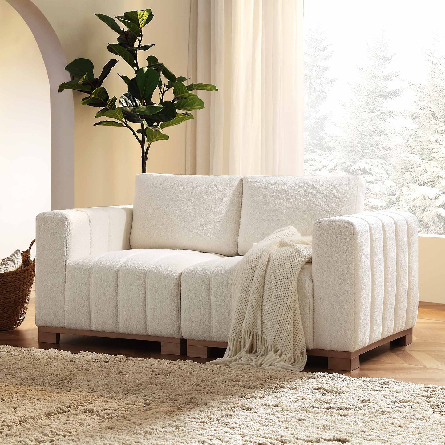 Canapé Belsize Beige Boucle avec base en bois, 2 places