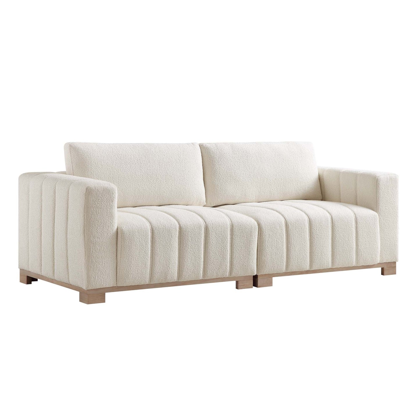 Canapé Belsize Beige Boucle avec base en bois, 3 places