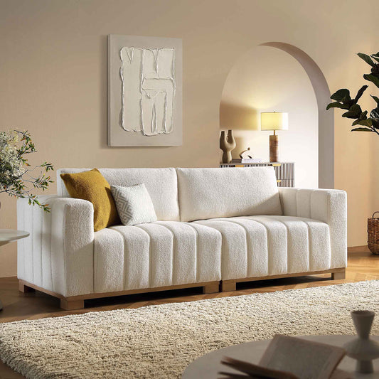 Canapé Belsize Beige Boucle avec base en bois, 3 places