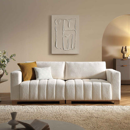 Canapé Belsize Beige Boucle avec base en bois, 3 places