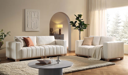 Canapé Belsize Beige Boucle avec base en bois, 3 places