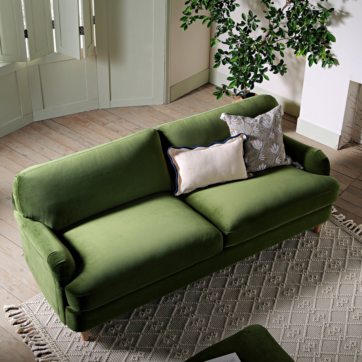 Canapé 3 places en velours vert Daphnis Fern