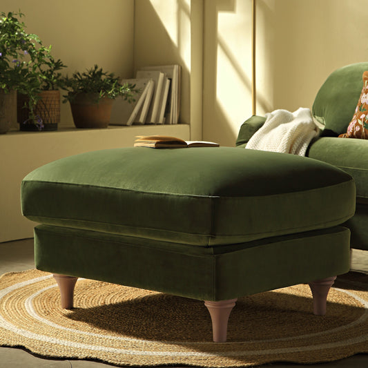 Canapé et repose-pieds en velours vert Daphnis Fern