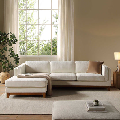 Canapé Dipley en tissu bouclé beige, canapé Grande Chaise, orientation gauche