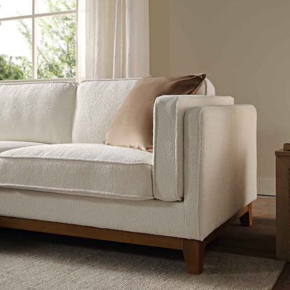 Canapé Dipley en tissu bouclé beige, canapé Grande Chaise, orientation gauche