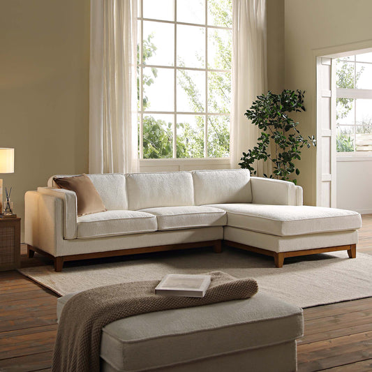 Canapé Dipley en tissu bouclé beige, canapé Grande Chaise, orientation droite